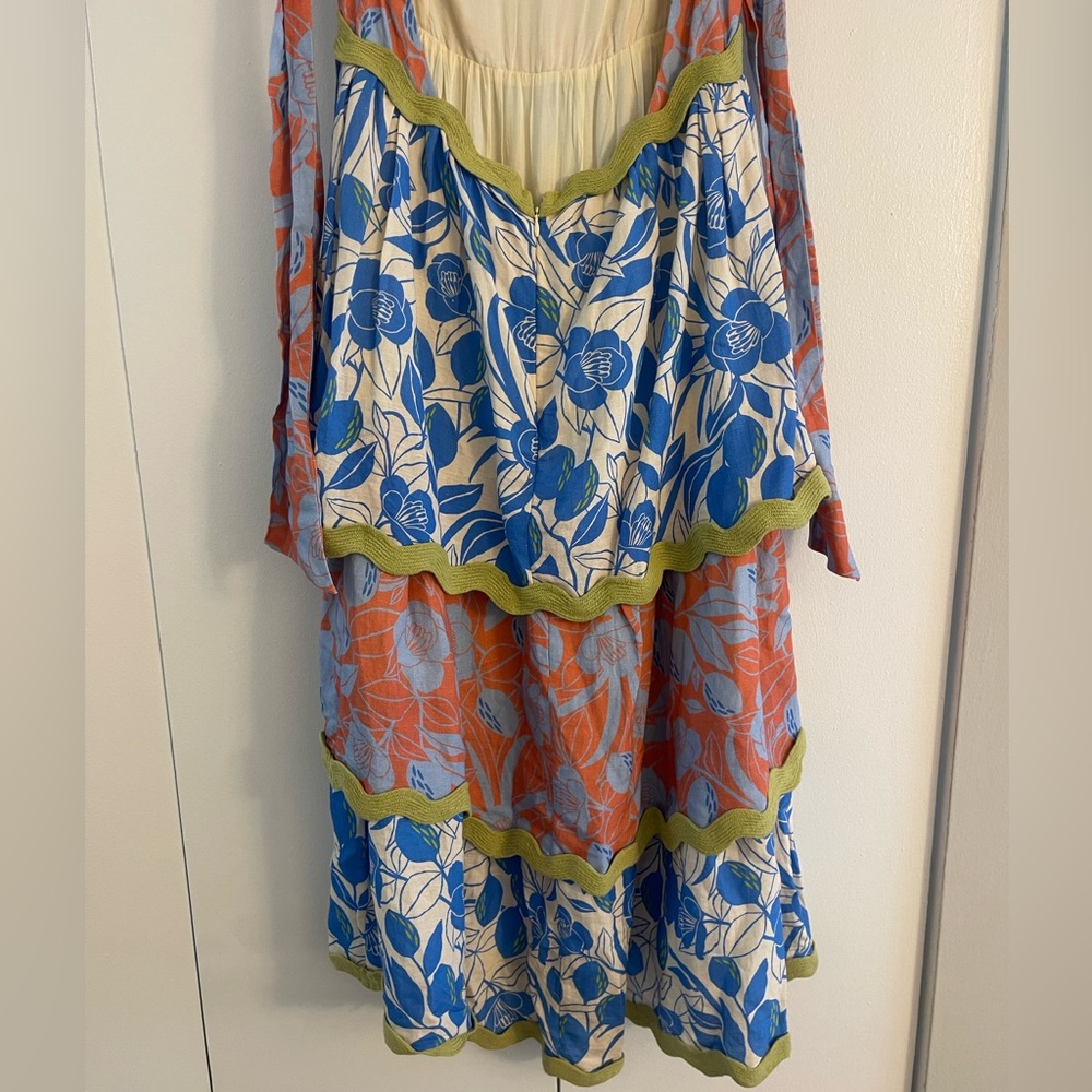 NWT Farm Rio Linen Blend Tiered Rickrack Midi Dress Large - Picture 9 of 10